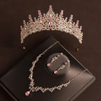Crown headpiece necklace earrings champagne vintage pink diamond birthday crown hair accessories bride wedding dress three-piece set