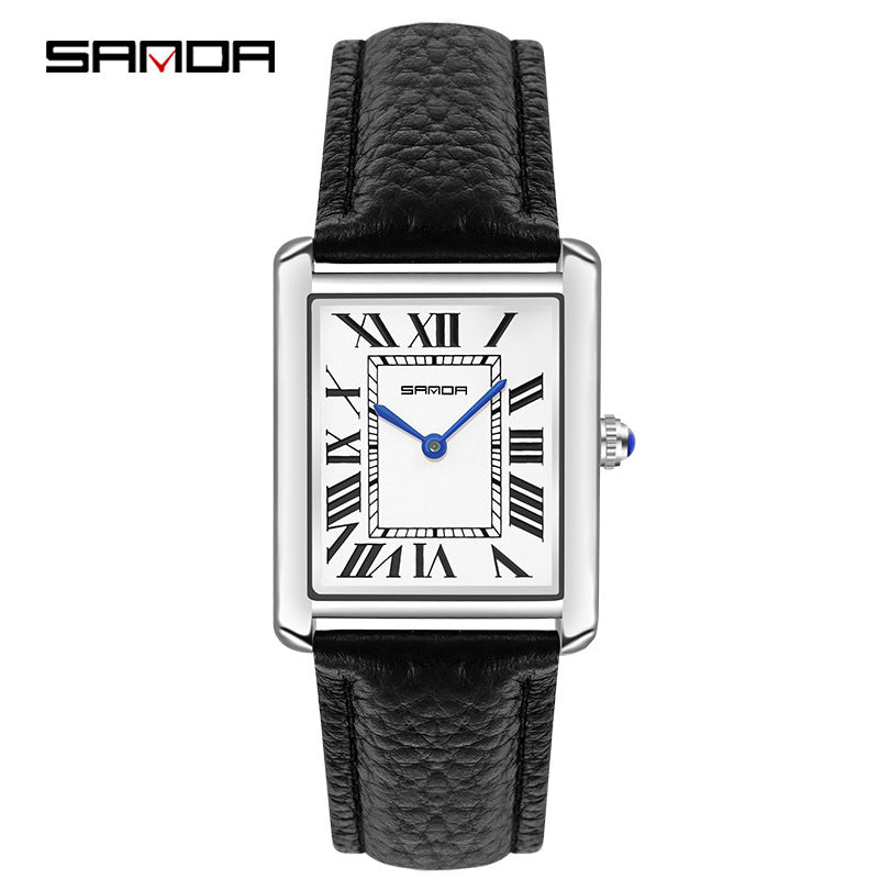 Silver Rectangular Couple's Watch - Roman Numerals, Waterproof