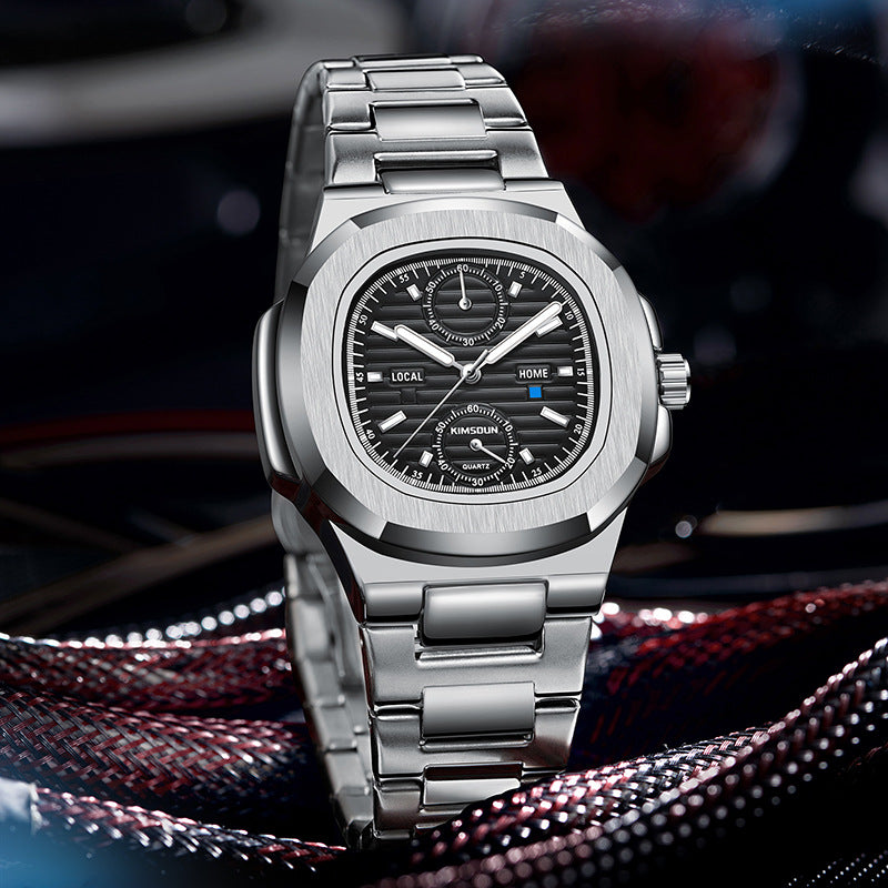Men's Silver Black Multifunction Quartz Watch - 30M WR