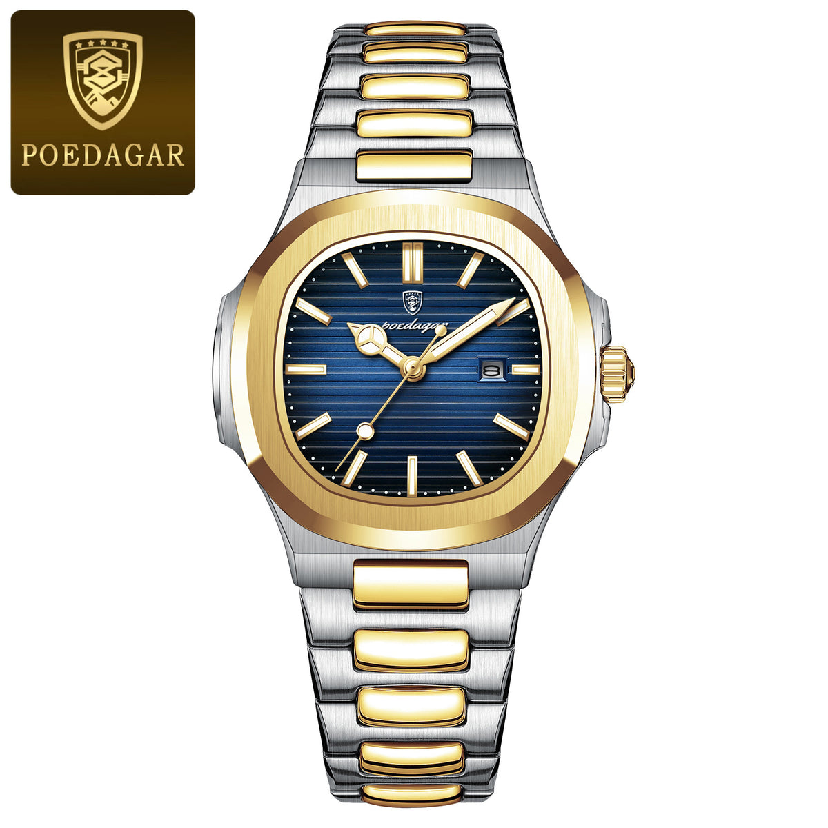 Women's Gold Blue Quartz Watch - Steel Band, Waterproof
