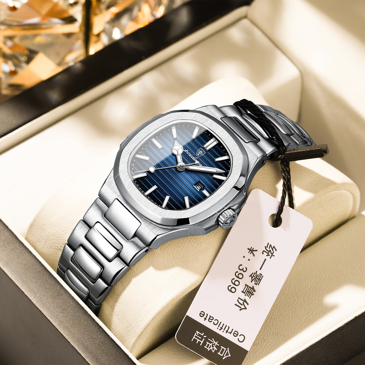 Women's Gold Blue Quartz Watch - Steel Band, Waterproof