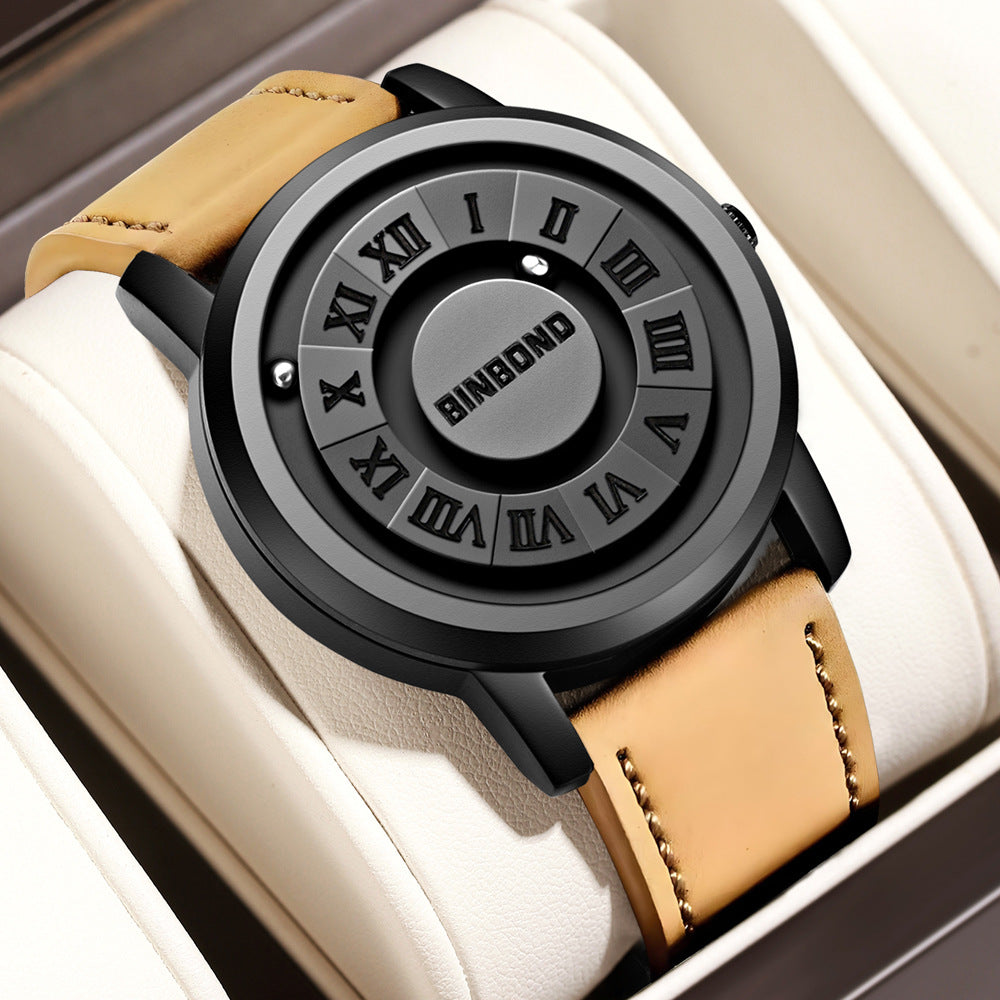 Men's Black Rotating Dial Watch - Steel Strap