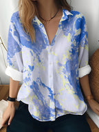 Cat cross-border Amazon European and American women's 3D printed floral pattern long-sleeved shirt women's fashion tops