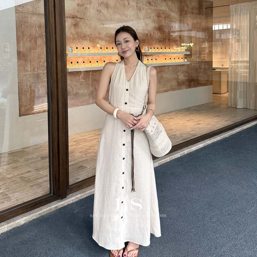 LS Black Label Minimalist Designer Dress for Women, New Summer Style, Simple Commuter Fashion Sleeveless Long Dress, Women's Clothing 30620
