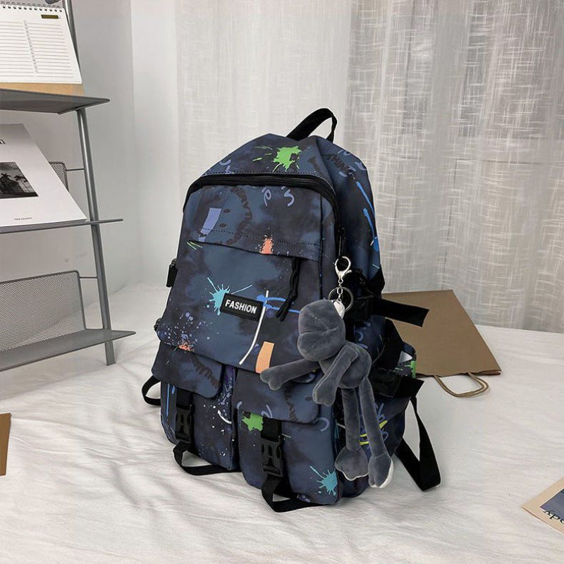 School bag for boys, junior high school students, Korean version, large capacity, high school backpack, personalized graffiti school bag, female, simple campus backpack