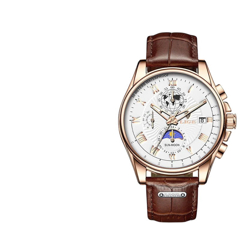 Men's Moon Phase Chronograph Watch – Quartz | Aladinae