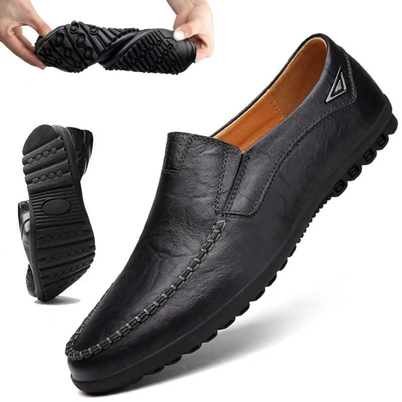 Men's Black Leather Slip-On Casual Shoes | Aladinae