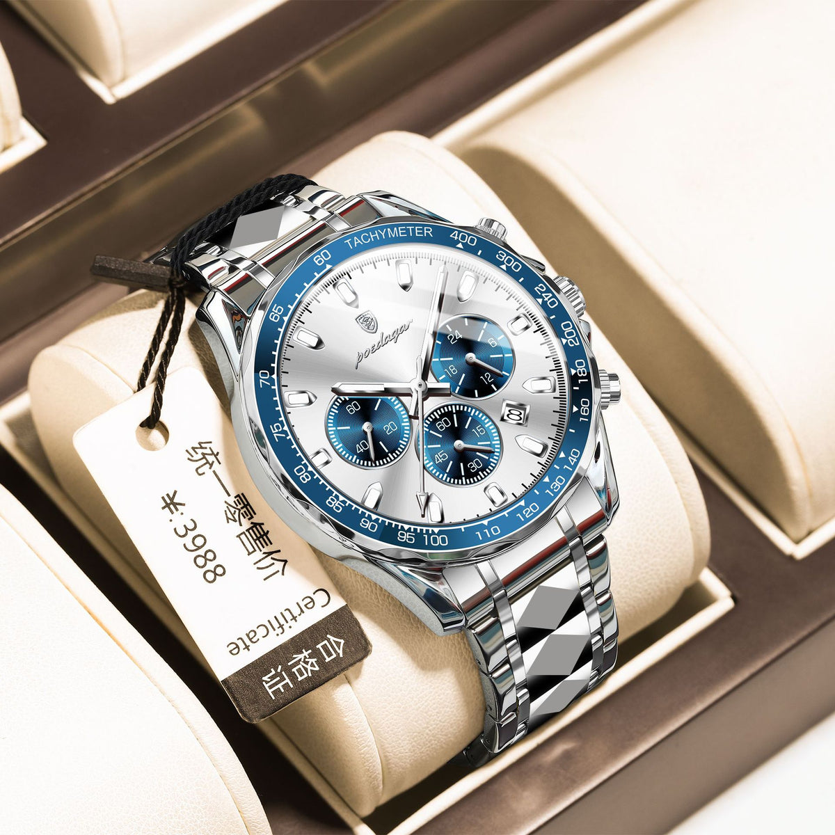 Men's Two-Tone Blue Quartz Watch - Waterproof, Steel Strap