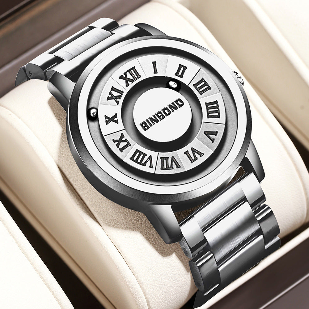 Men's Black Rotating Dial Watch - Steel Strap