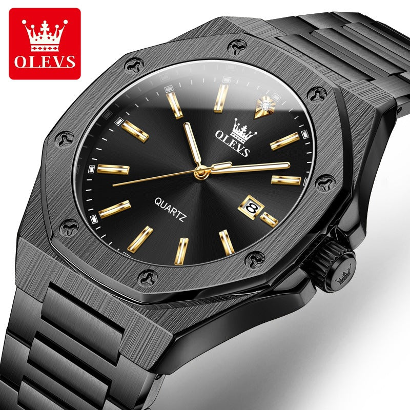 Men's Blue Quartz Watch - Steel Strap, Calendar