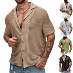 Men's White Knit Cardigan Shirt – Short Sleeve | Aladinae