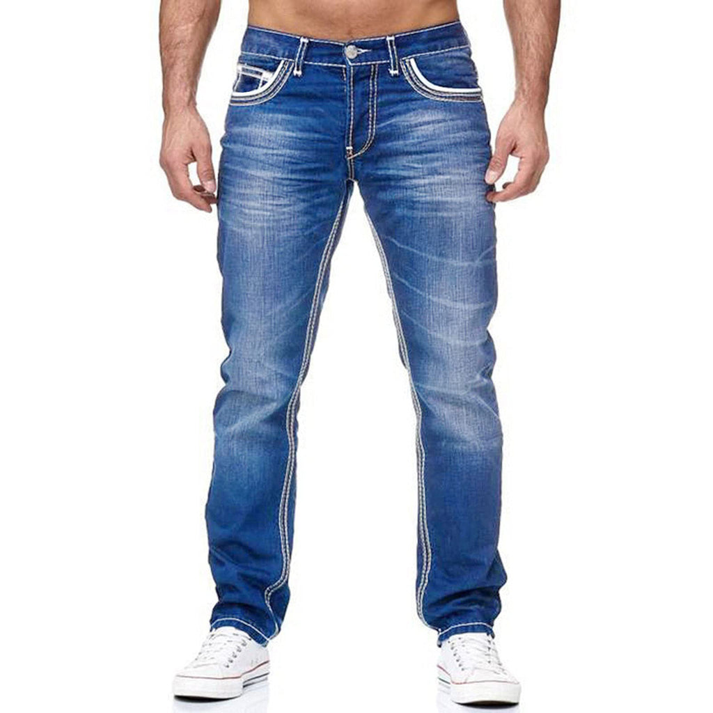 Men's Dark Blue Slim Fit Jeans - Mid-Rise, Zipper Fly