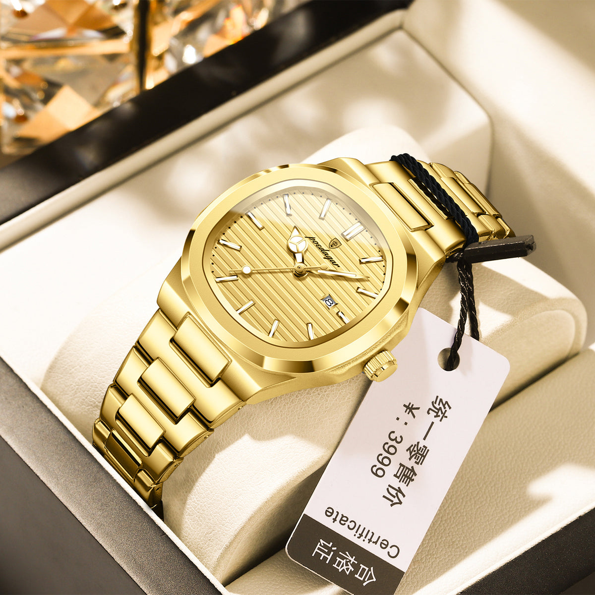 Women's Gold Blue Quartz Watch - Steel Band, Waterproof