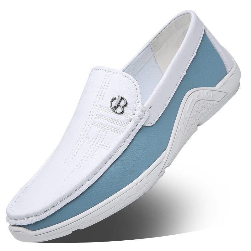 Men's White Soft Sole Leather Slip-On Shoes | Aladinae
