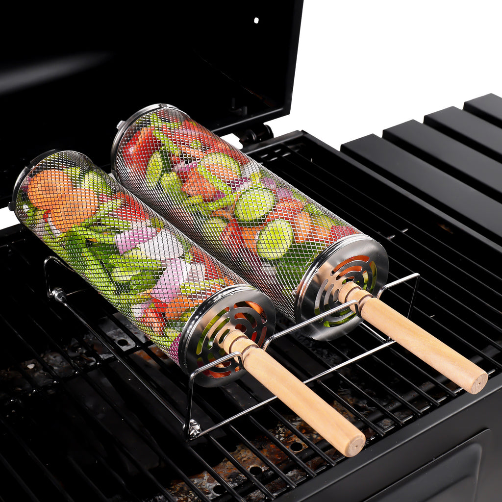 Amazon Rolling BBQ Basket Outdoor BBQ Grill Basket 304 Stainless Steel Perforated BBQ Tube BBQ Net