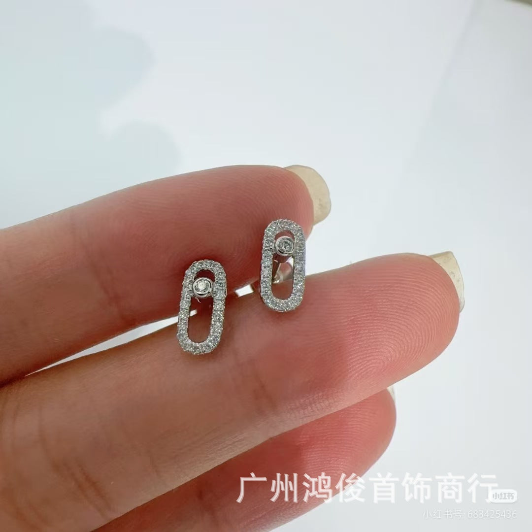 French niche design, Meijia 925 sterling silver full diamond stud earrings for women, plated with 18K gold, understated luxury, Hepburn style earrings.