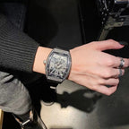 Men's Rose Blue Crystal Barrel Watch - Quartz, Leather Strap