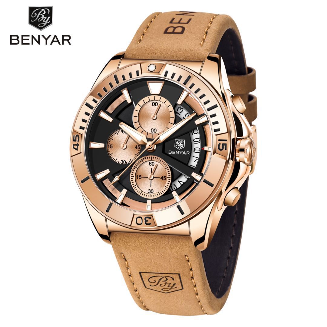 Men's Quartz Watch - Half-Fan Calendar, Folding Clasp