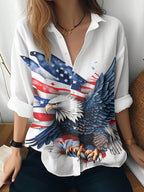 Cat cross-border Amazon European and American women's 3D printed floral pattern long-sleeved shirt women's fashion tops