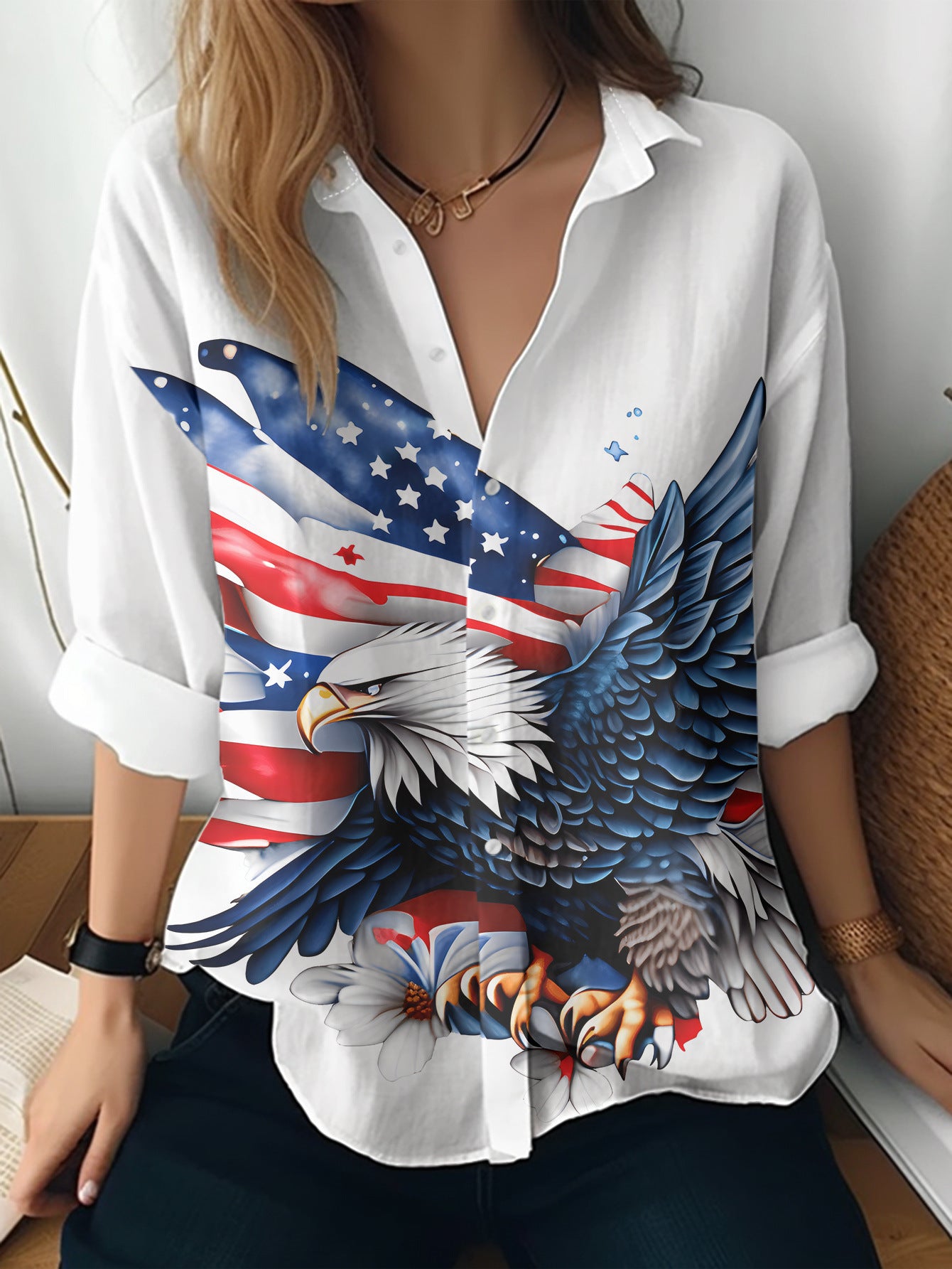 Cat cross-border Amazon European and American women's 3D printed floral pattern long-sleeved shirt women's fashion tops