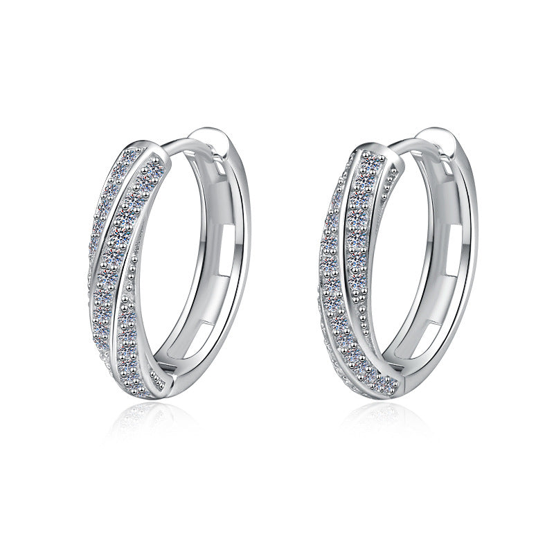 European and American style S925 sterling silver earrings, elegant and versatile, round geometric moissanite hoop earrings for women, cross-border wholesale.