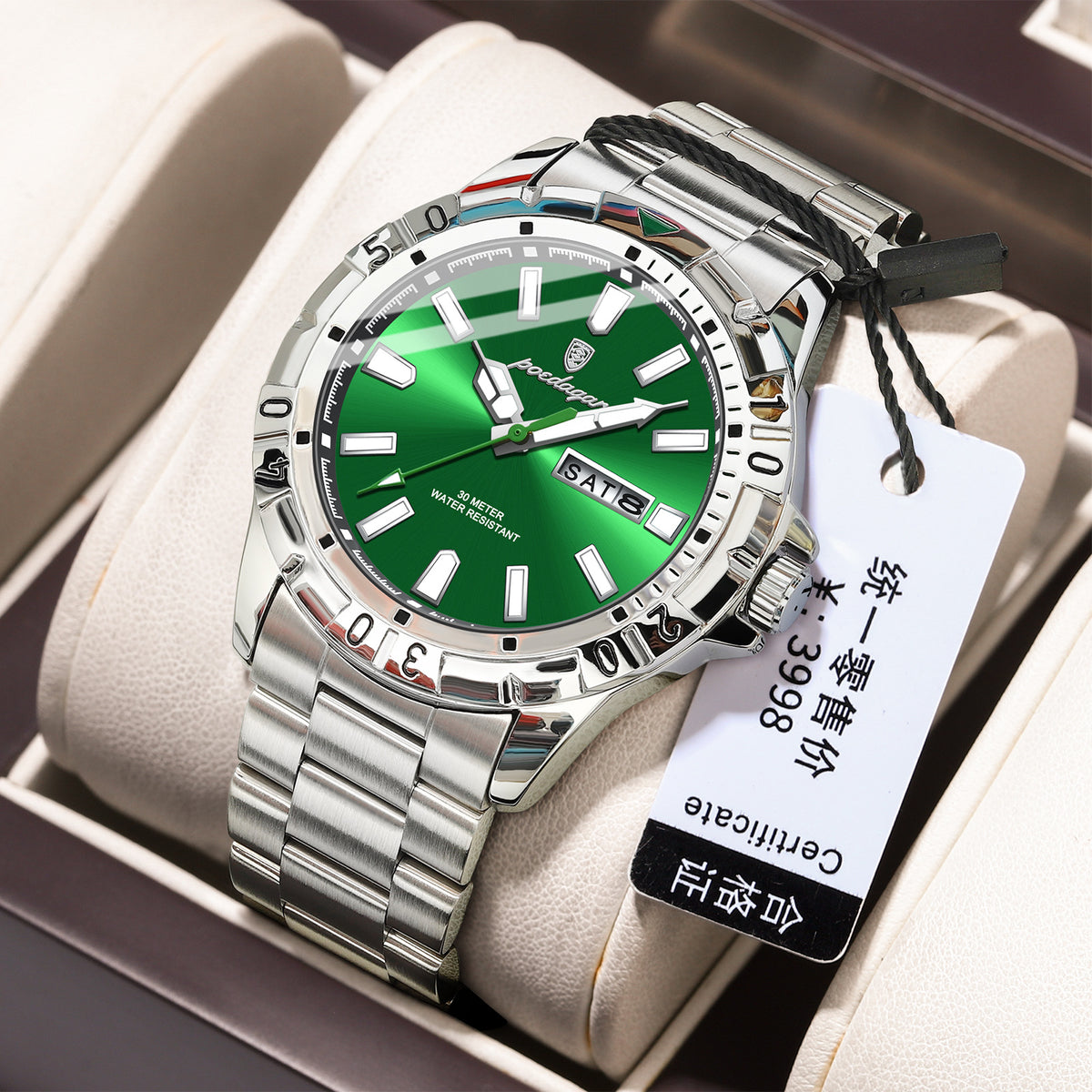 Men's Green Dual Calendar Quartz Watch - Waterproof