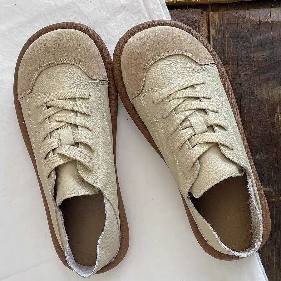 Soft and comfortable leather leather shoes that feel like stepping on shit, autumn single shoes, ugly and cute shoes, women's shoes, literary and artistic forest women's white shoes, round-toe cute shoes