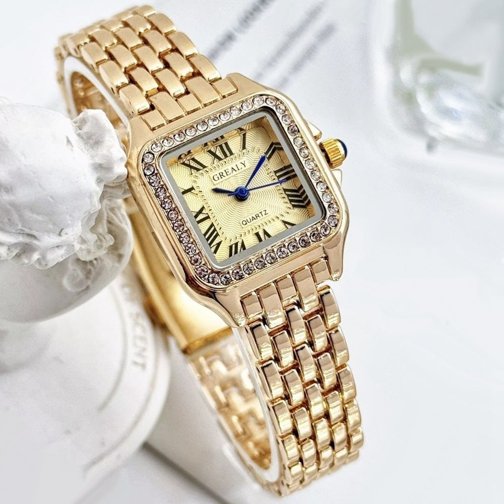 Women's Gold White Square Watch - World Time, Alloy