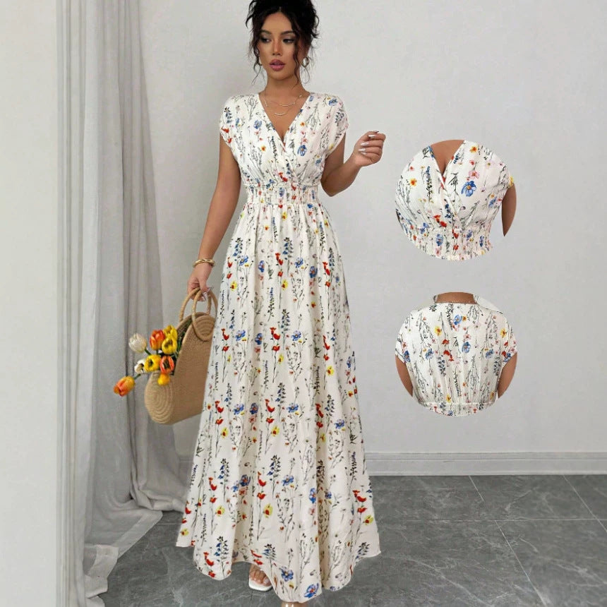 2026 New French V-neck Slim Waist Maxi Dress, Elegant and Stylish Dress (for European and American Cross-Border Amazon and AliExpress)