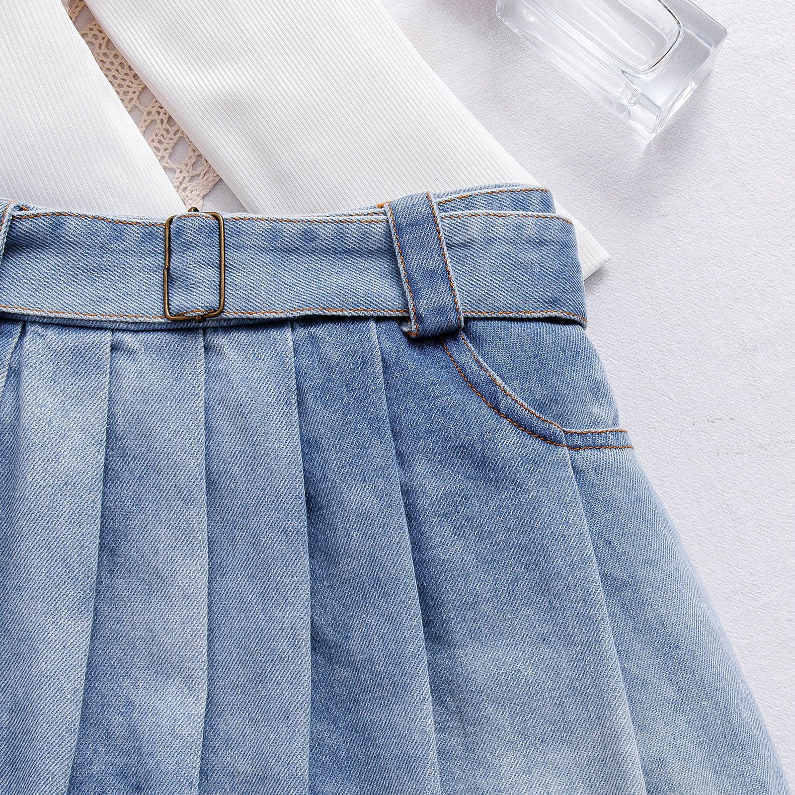 Foreign trade cross-border European and American summer hot selling temperament girl suit solid color one shoulder sling long sleeve pleated skirt short skirt