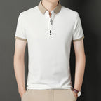 Men's White Waffle Knit Polo Shirt - Short Sleeve