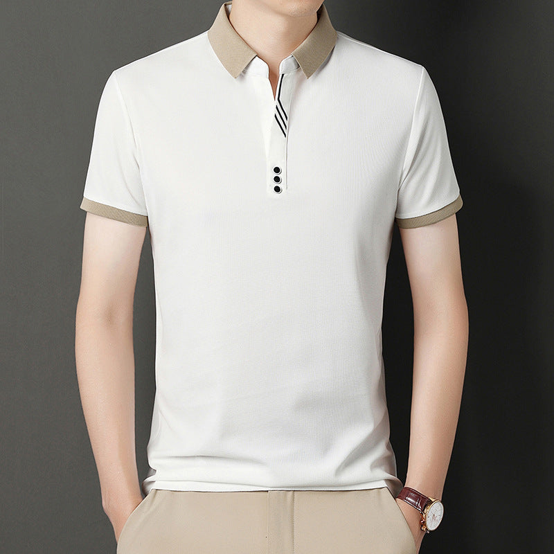 Men's White Waffle Knit Polo Shirt - Short Sleeve