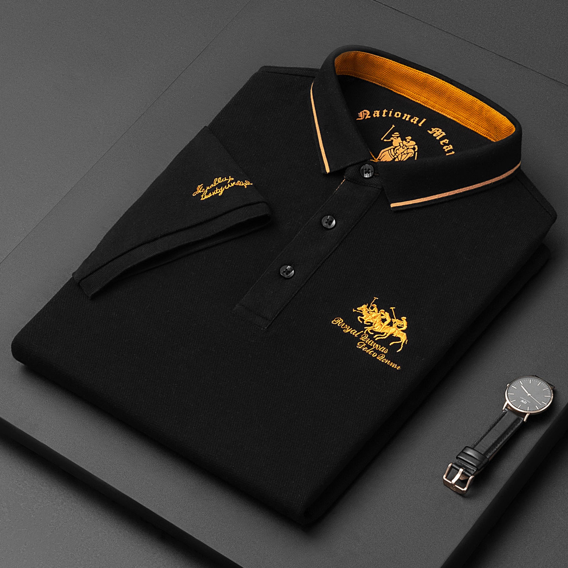 Men's Rose Red Embroidered Polo Shirt | Aladinae