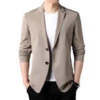 Men's Khaki Slim Fit Blazer - Suit Collar, Long Sleeve