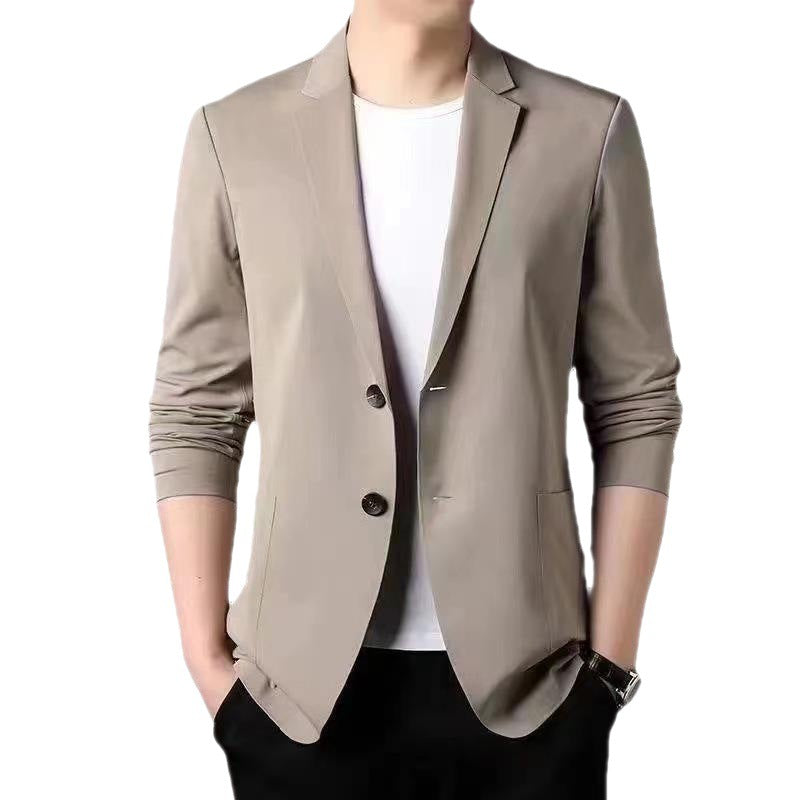 Men's Khaki Slim Fit Blazer - Suit Collar, Long Sleeve