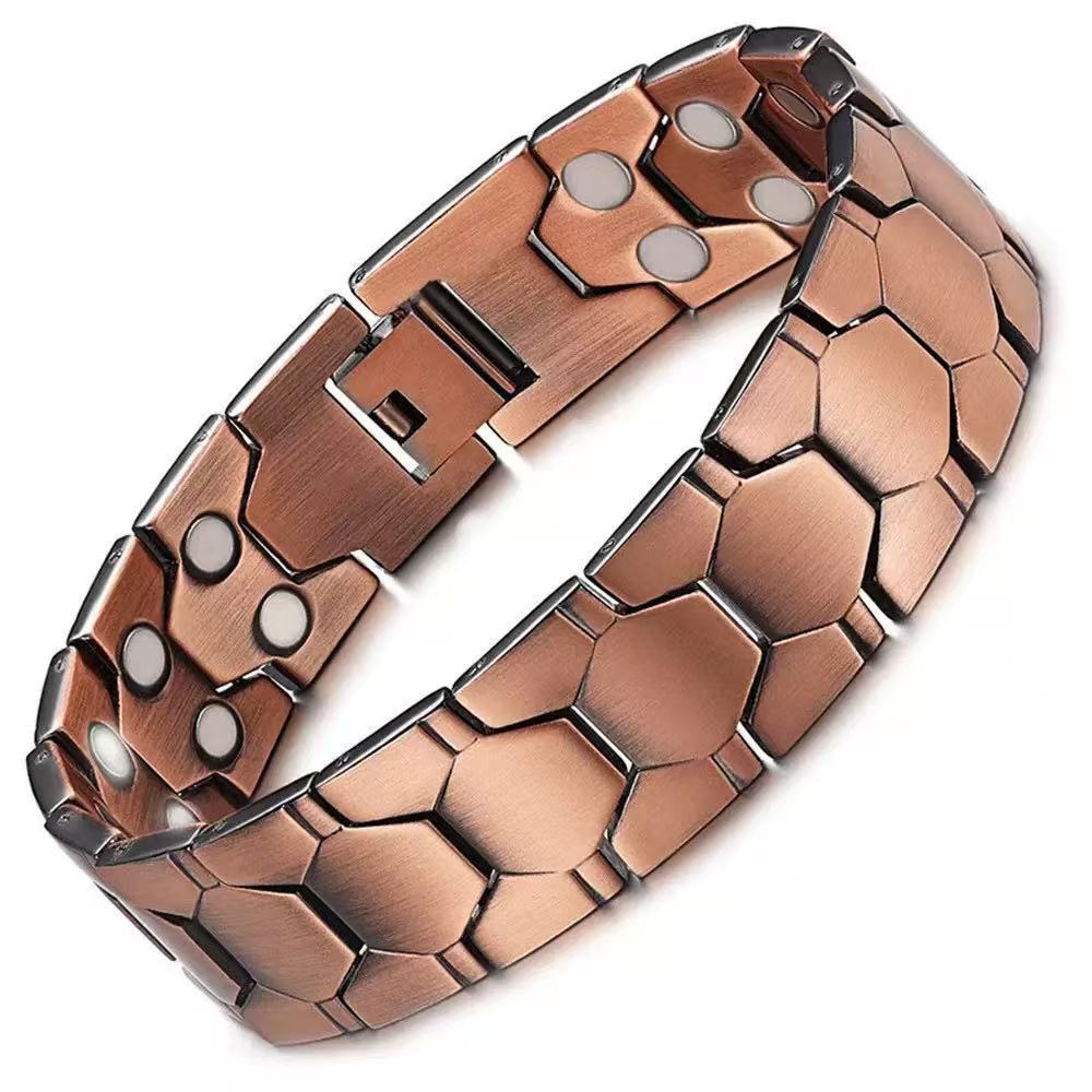 Amazon Hot Selling European and American Cross-Border Twill Antique Red Copper Men's Bracelet, Three Rows of Magnets Bracelet Wholesale