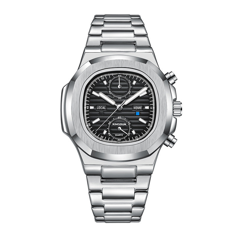 Men's Silver Black Multifunction Quartz Watch - 30M WR