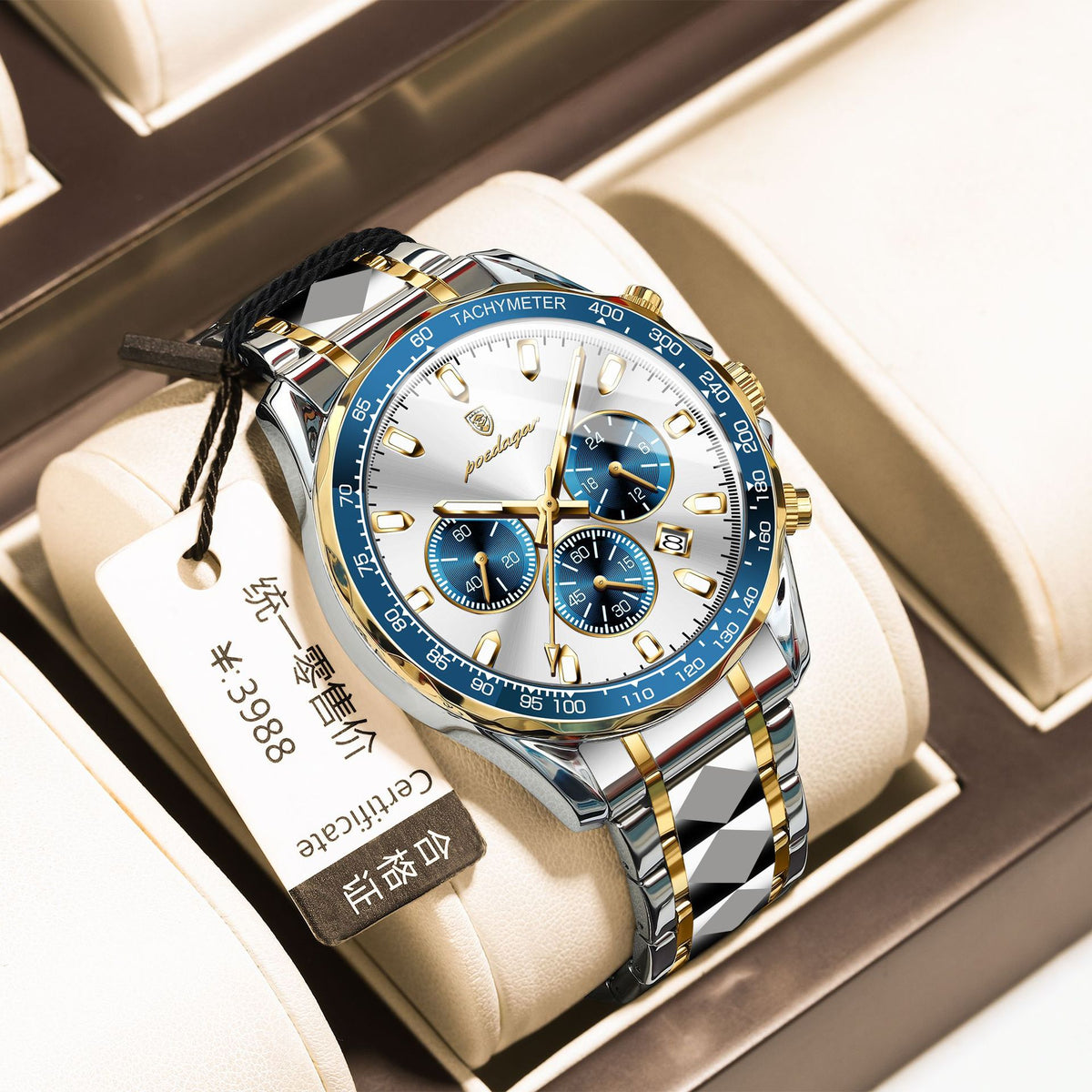 Men's Two-Tone Blue Quartz Watch - Waterproof, Steel Strap