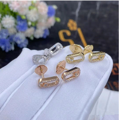 French niche design, Meijia 925 sterling silver full diamond stud earrings for women, plated with 18K gold, understated luxury, Hepburn style earrings.