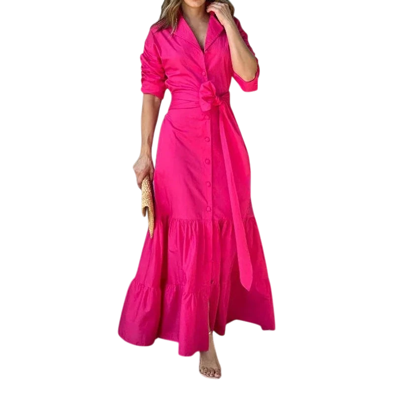 2023 Foreign Trade Cross-Border European and American Amazon Summer New Fashionable Temperamental All-Match Tight Waist Cardigan Long Dress