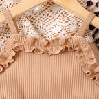 Baoxin children's clothing cross-border European and American summer new small and medium-sized girls suspender lace stitching leopard print dress hat