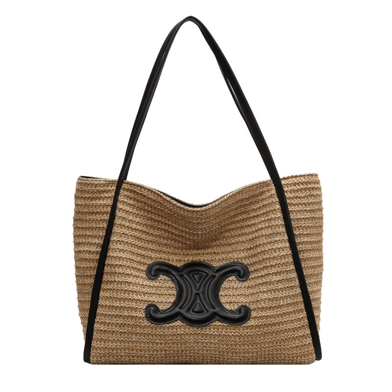 Women's straw bag, 2025 summer new arrival, handmade woven basket bag, vacation beach bag, shoulder bag, underarm bag.