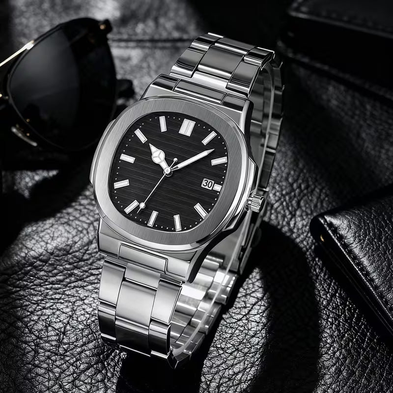 Men's Square Steel Watch - Black, Quartz