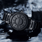 Men's Black Rotating Dial Watch - Steel Strap