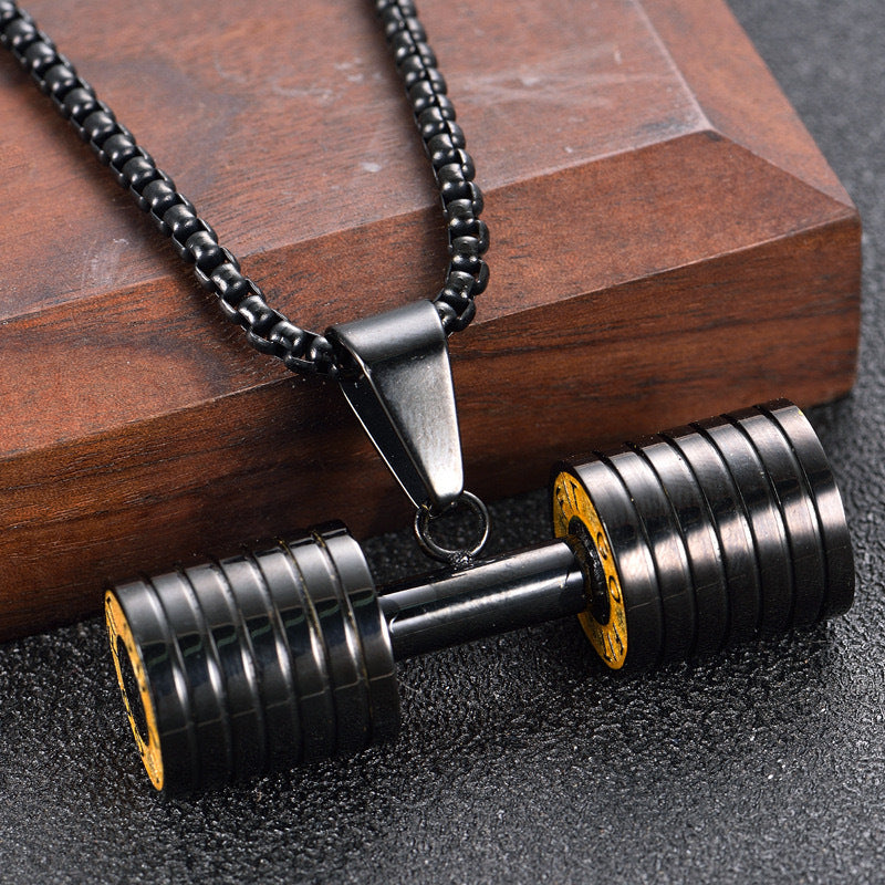 Amazon European and American jewelry Titanium steel dumbbell fitness men's necklace stainless steel pendant barbell fashion jewelry