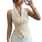 Cross-border European and American striped sleeveless shirt, 2025 summer, tie-waist slimming vest shirt, eBay foreign trade women's clothing