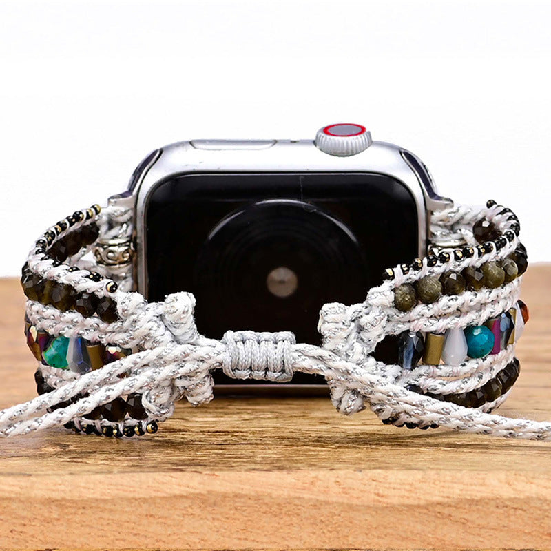 Foreign trade e-commerce new obsidian natural stone woven apple watch strap bohemian style apple watch strap wholesale