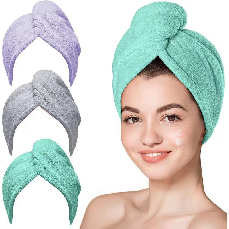Amazon cross-border triangular coral fleece dry hair cap gift bathroom shower cap hotel beauty salon European and American fiber shower cap