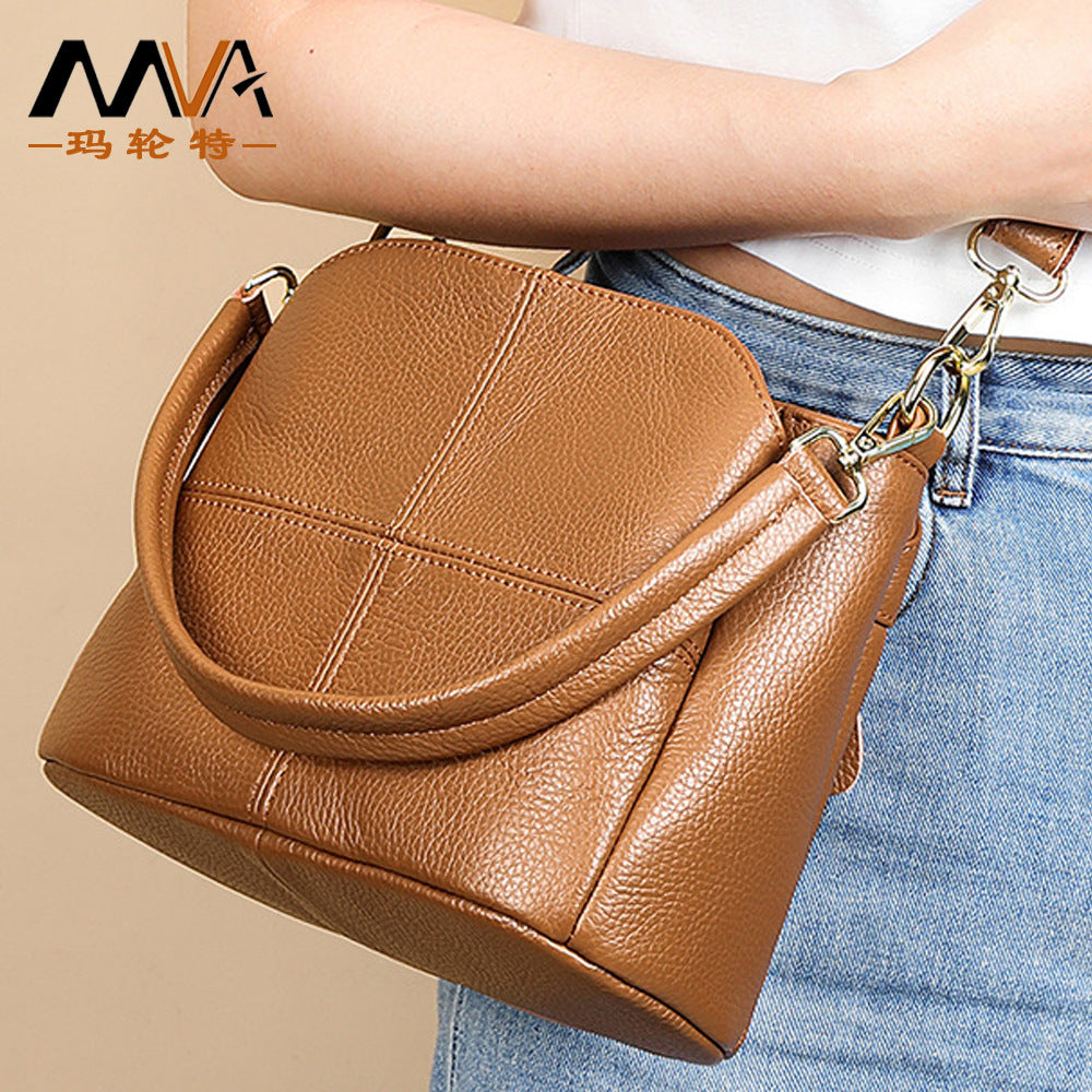 Multifunctional genuine leather handbag messenger bag for women, large capacity, high-grade first-layer cowhide versatile messenger bag for women