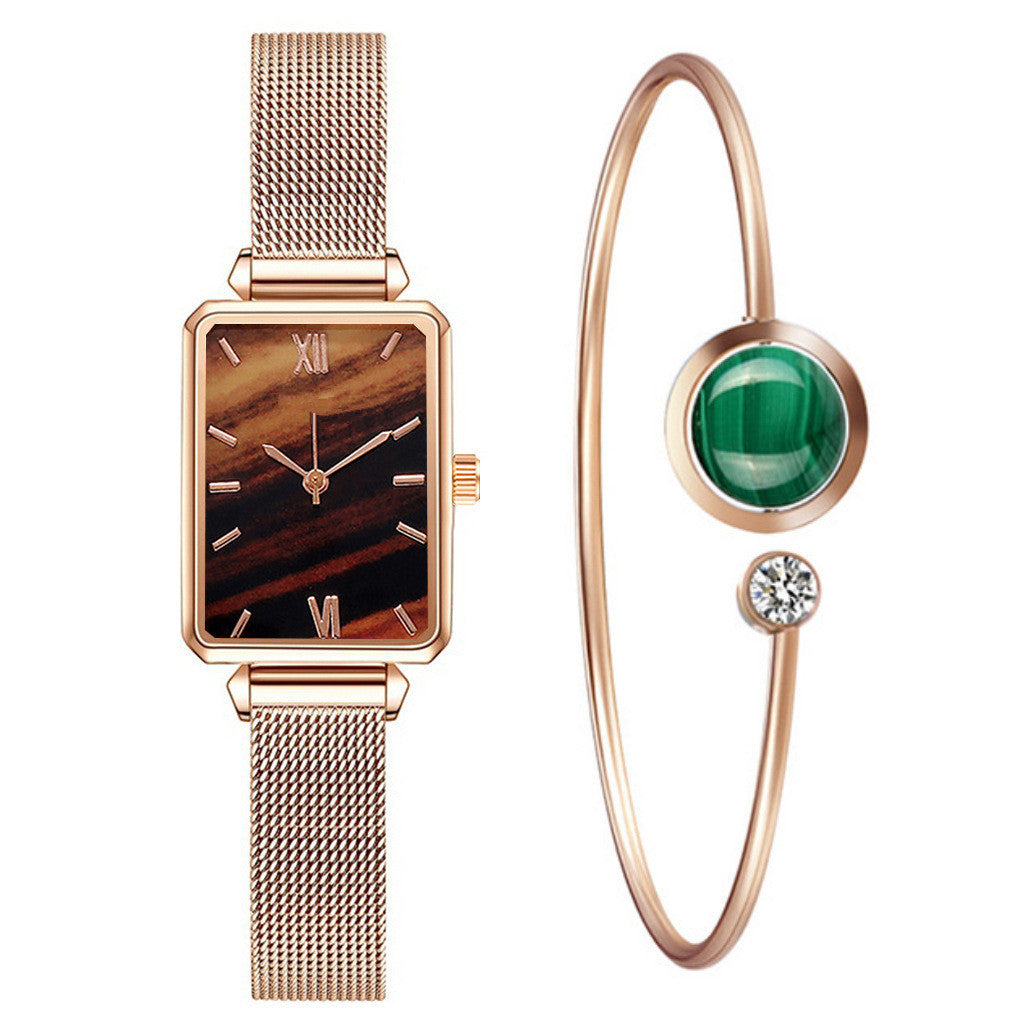 Women's Pink Square Dial Watch - World Time, Magnet Buckle